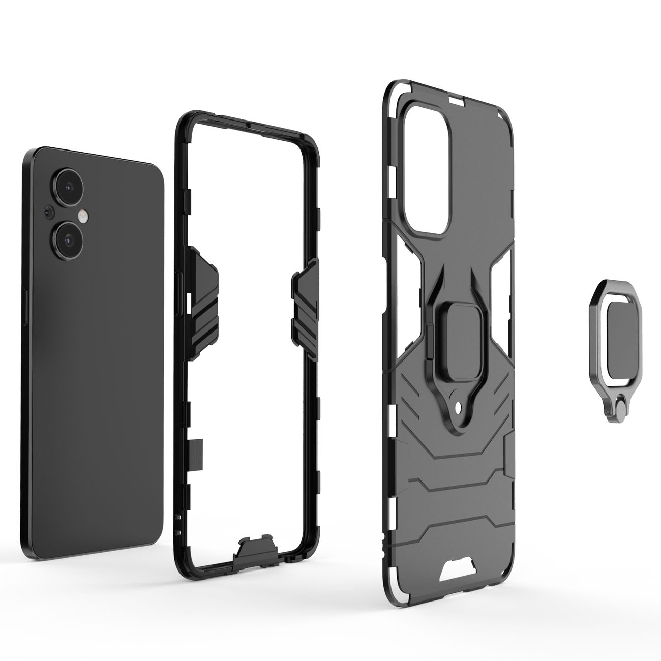 Capa Ring Armor resistente para OnePlus Nord N20 5G - preto
