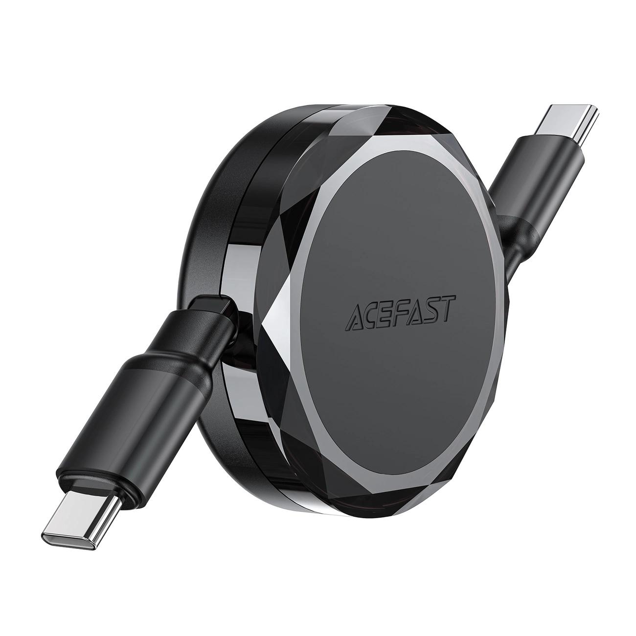 Cabo retrátil USB-C para USB-C - 60 W - 0,8 m - Preto