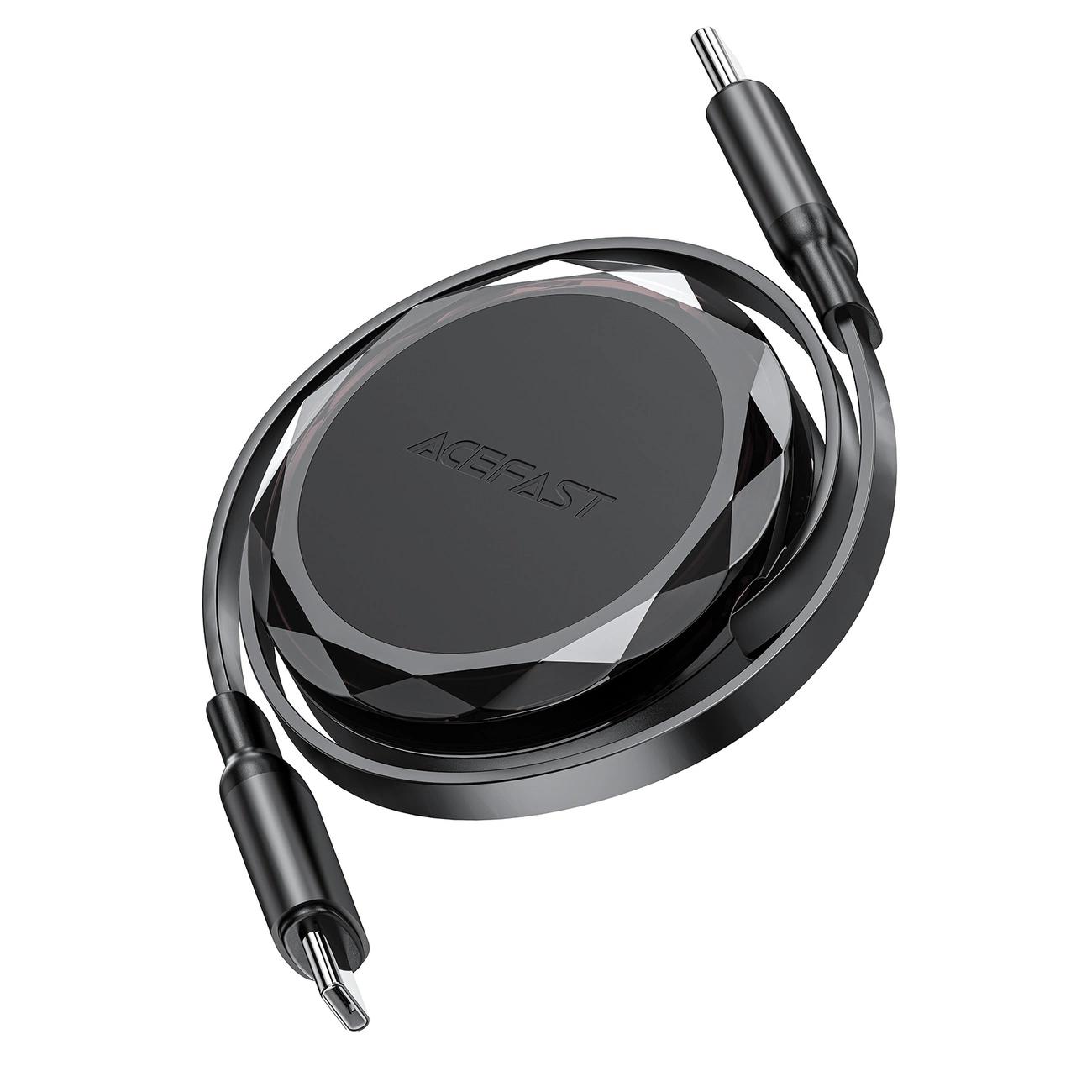 Cabo retrátil USB-C para USB-C - 60 W - 0,8 m - Preto