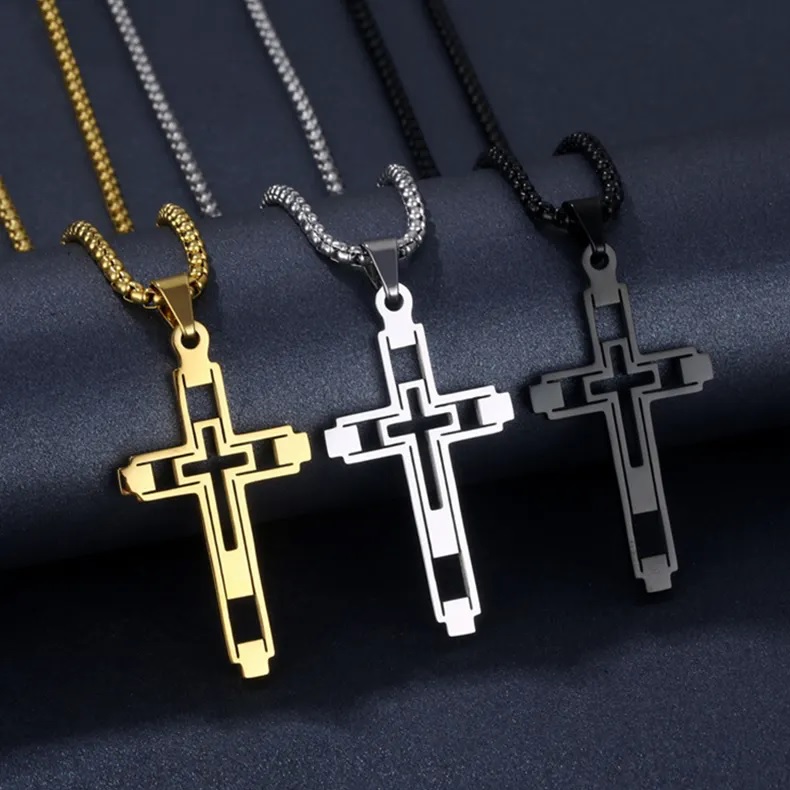 Colar EM-34152 Cross - Preto