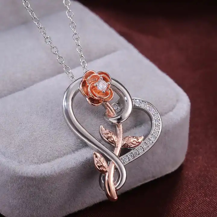 Colar Heart Rose - Prata / Ouro Rosa