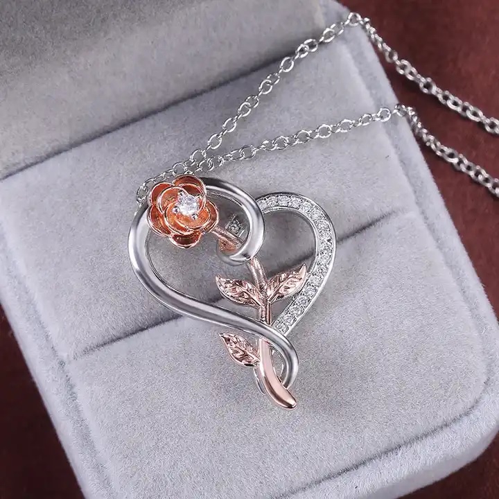 Colar Heart Rose - Prata / Ouro Rosa