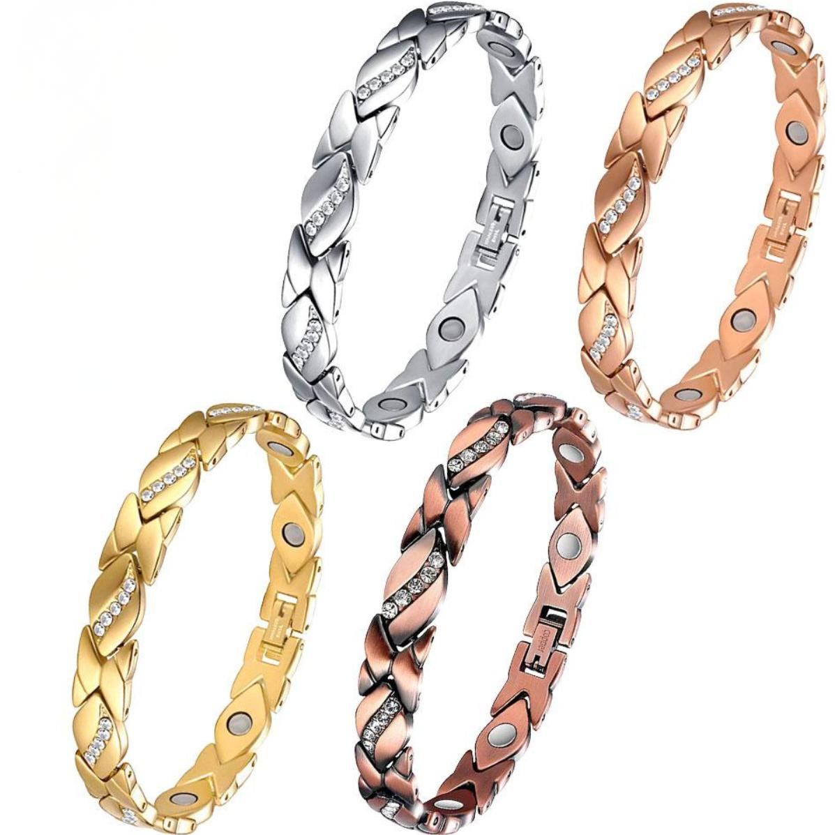 Pulseira feminina AD-38803 - Rosa / Dourado / 21,5cm