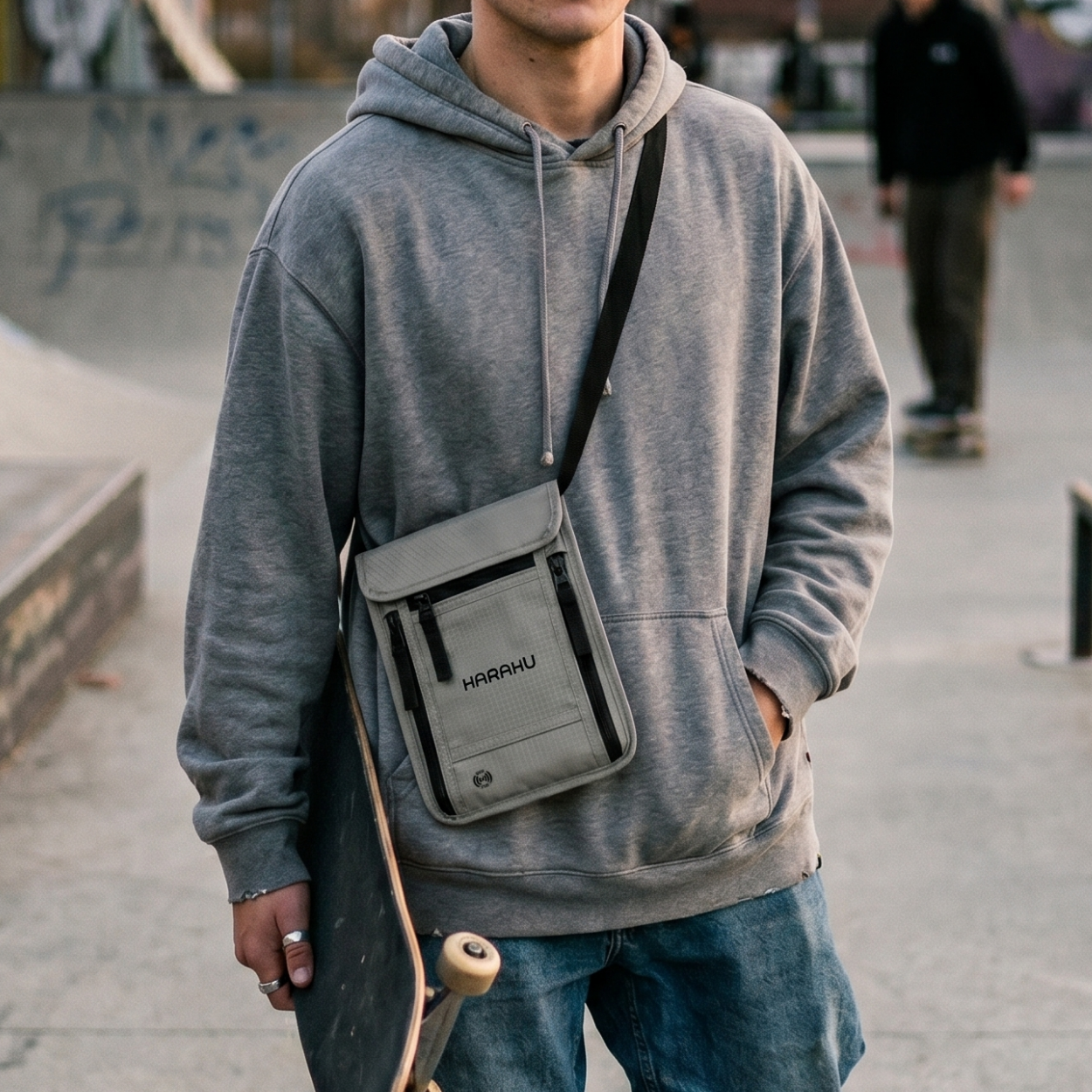Bolsa Crossbody Masculina com RFID HARAHU Legacy - Cinza