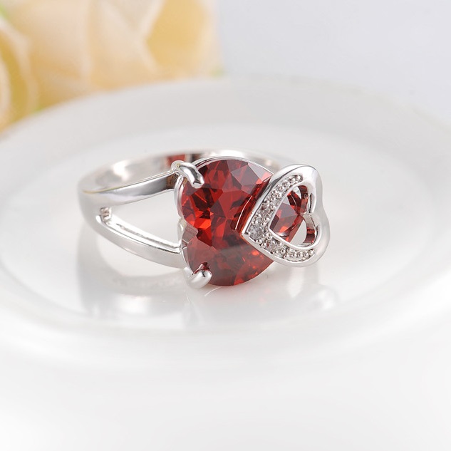 Anel Red Heart - Prata / 59mm