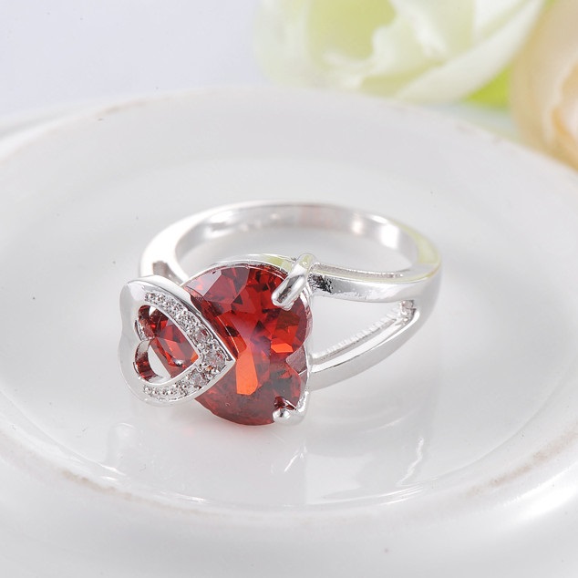 Anel Red Heart - Prata / 59mm