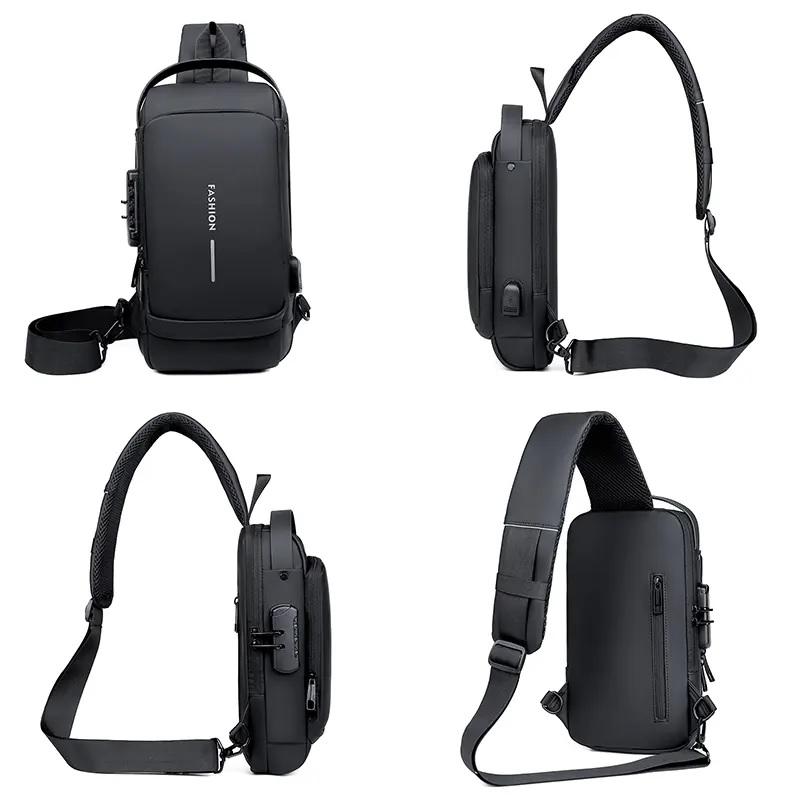 Bolsa de ombro com carregamento USB antirroubo - Azul