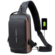 Bolsa de ombro com carregamento USB antirroubo - Preta / Castanha