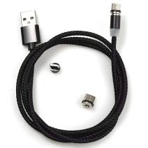 Cabo de carregamento USB 3 em 1 com pontas magnéticas - Preto