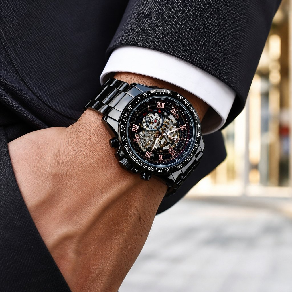 Relógio masculino BO-14427 - Preto / Dourado / Rosa