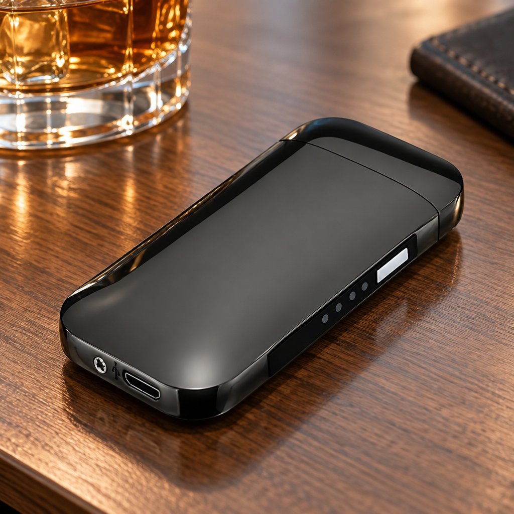 Isqueiro elétrico com carregamento USB SH-25702 - Preto / Brilhante