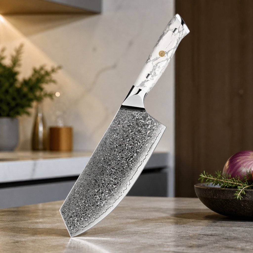 Faca de cozinha damasco YU-37512 - Cutelo / Branco